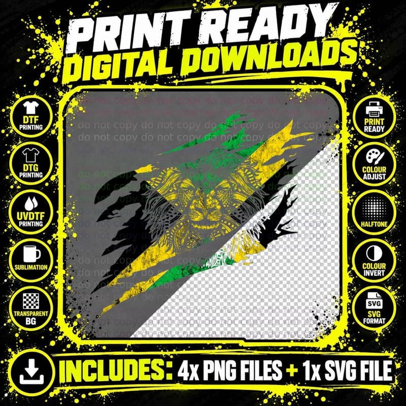 Jamaica Flag Head Jamaican Pride Heroic Lion Roots Png SVG Digital Bundle