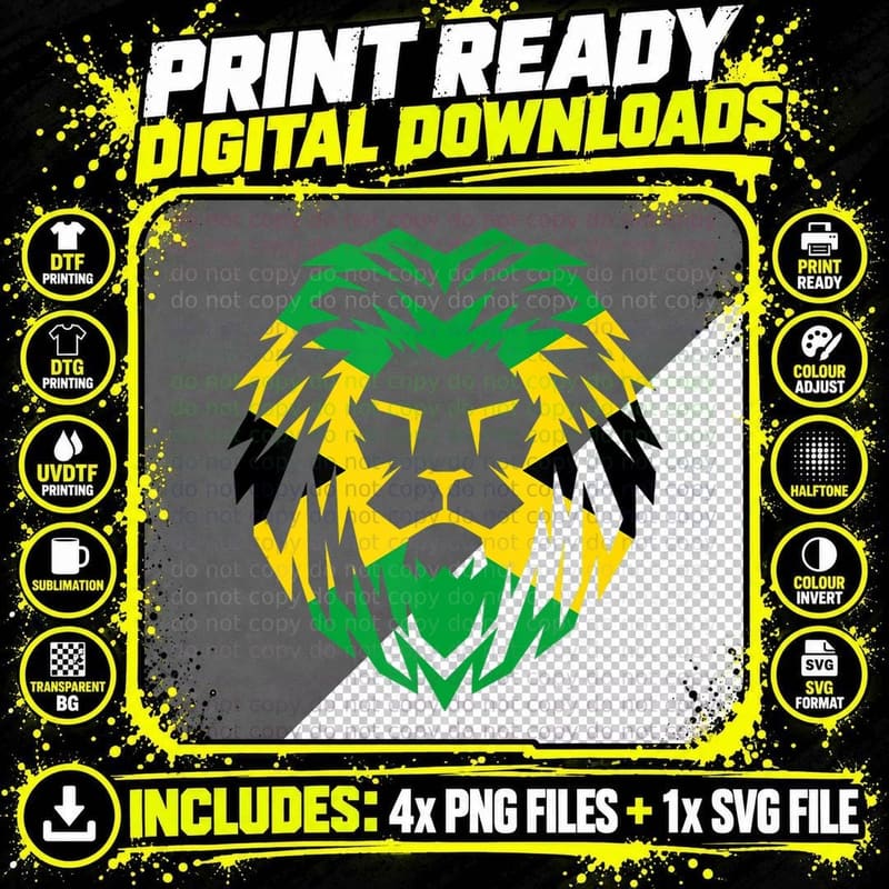 Jamaica Flag Lion Pride Jamaican Rastafari Outfit Design Png SVG Digital Bundle