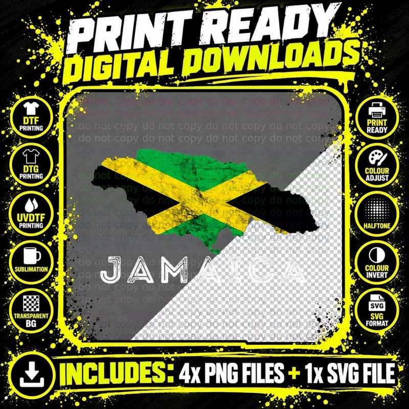 Jamaica Kingston Jamaican Pride Map Caribbean T-Shirt Png SVG Digital Bundle