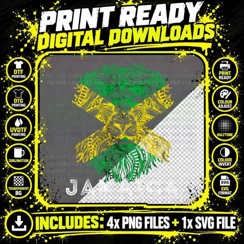 Jamaica Lion Head Jamaican Safari Pride Roots of Raggae Png SVG Digital Bundle