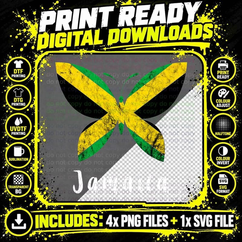 Jamaica Pride Butterfly Jamaican Flag Roots Caribbean Png SVG Digital Bundle