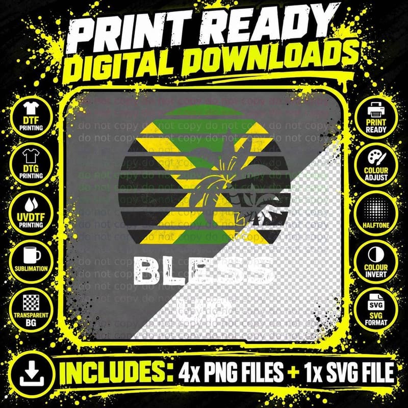Jamaica Shirt Bless up Palm Tree Sunset Flag Jamaican Png SVG Digital Bundle