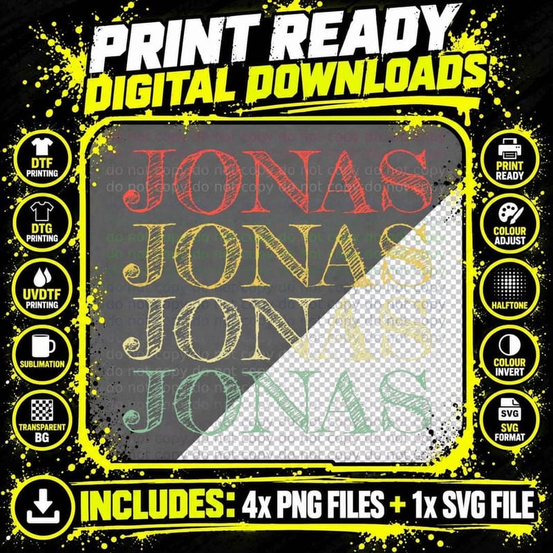 Jonas First Given Name Pride Retro Vintage Distressed Png SVG Digital Bundle