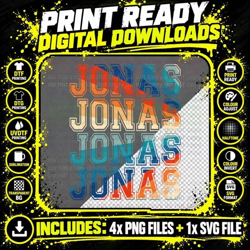 Jonas First Name Pride Vintage Distressed Retro Style Png SVG Digital Bundle