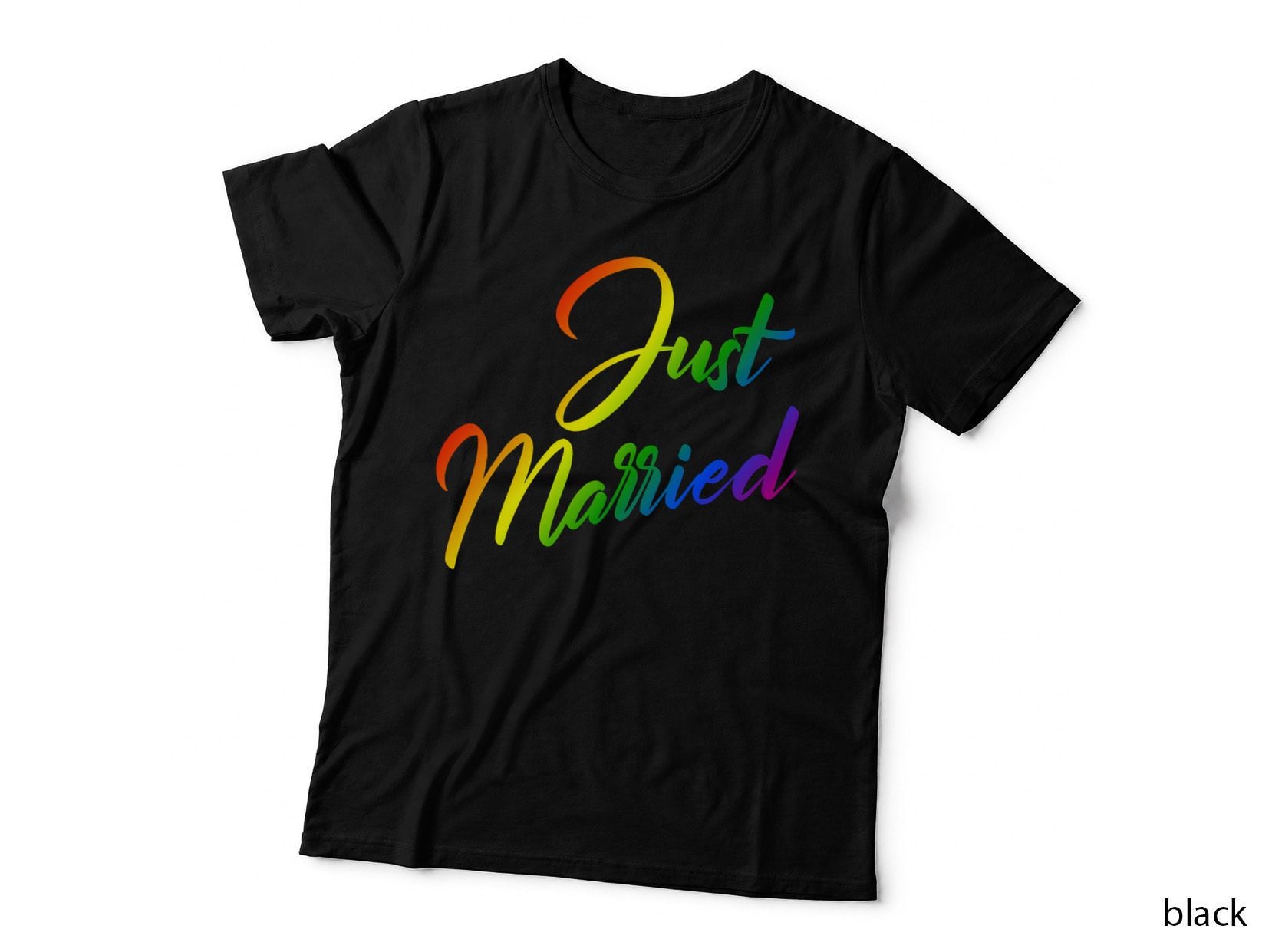Just Married Gay Pride Rainbow Color Flag LGBT Graphic Print T-Shirt