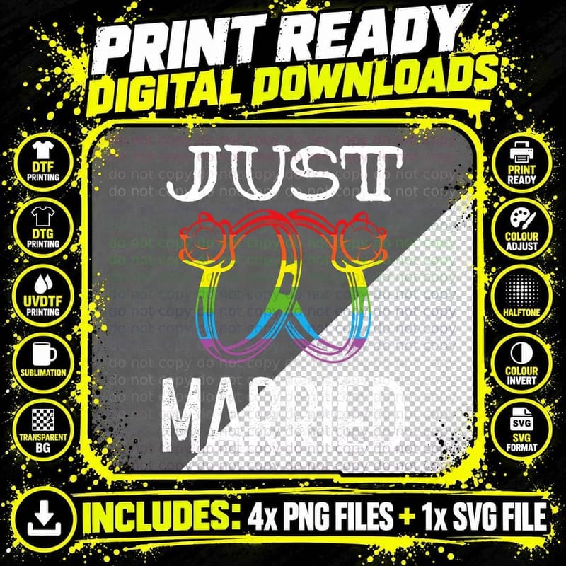 Just Married Rainbow Flag Gay Pride LGBT Lesbian Png SVG Digital Bundle