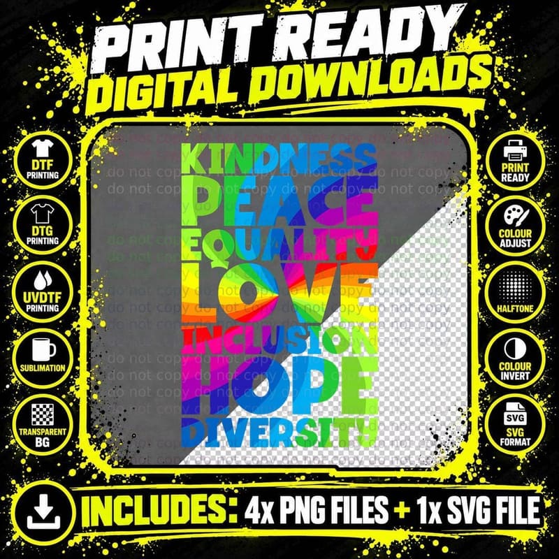 Kindness Peace Equality Love LGBT Pride Month T-Shirt Png SVG Digital Bundle