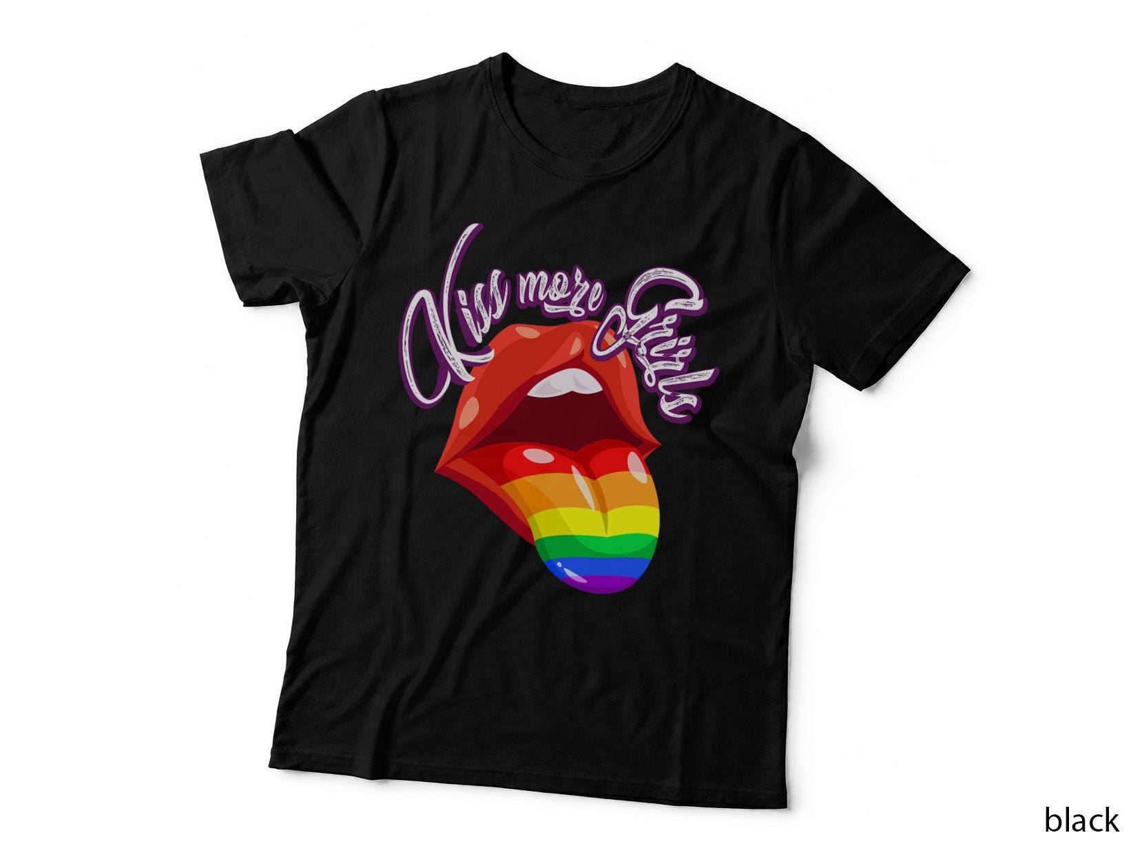 Kiss More Girls Funny Rainbow Pride LGBT Gay Lesbian T-Shirt