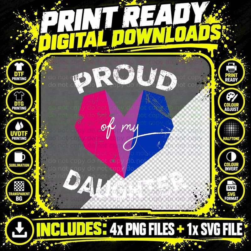 LGBT Bi Pride Flag Cute Proud of My Bisexual Daughter Png SVG Digital Bundle