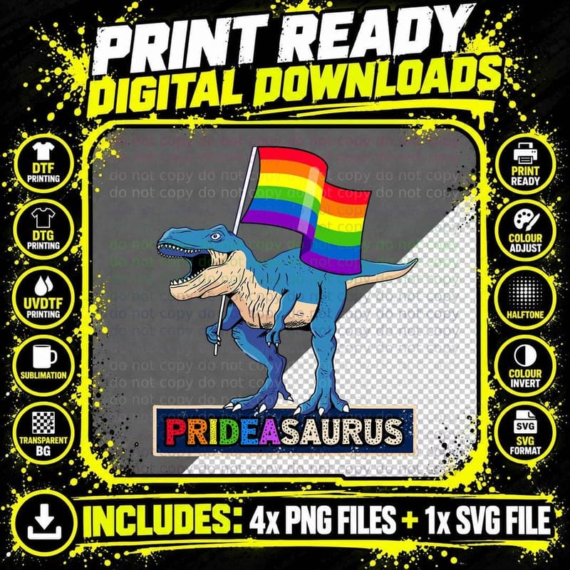LGBT Gay Pride Flag Proud Pridesaurus - LGBT Gay Pride Png SVG Digital Bundle