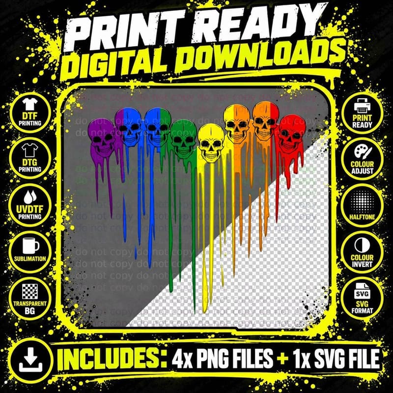 LGBT Gay Pride Skull Rainbow Heart LGBT Support T-Shirt Png SVG Digital Bundle