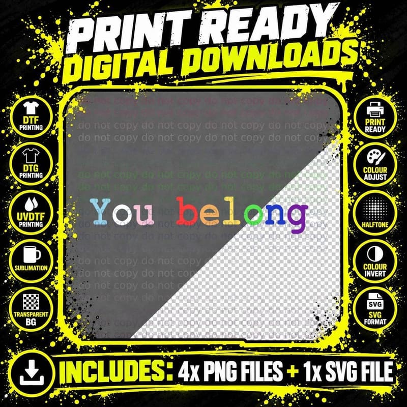 LGBT Pride Gifts LGBTQ+ Flag Gay Pride Month You Belong Png SVG Digital Bundle