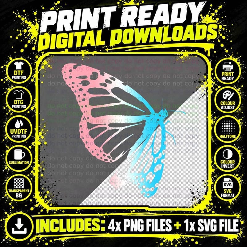 LGBT Trans Pride Butterfly Transgender Subtle LGBTQ Png SVG Digital Bundle