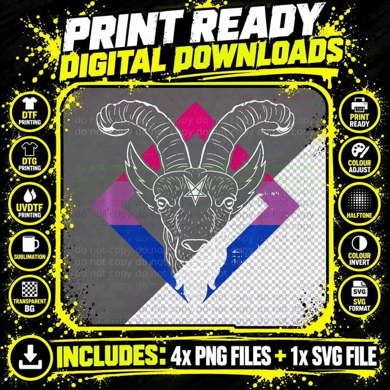 LGBT-Q Goth Bisexual Pride Gay Baphomet Gothic Men Women Png SVG Digital Bundle