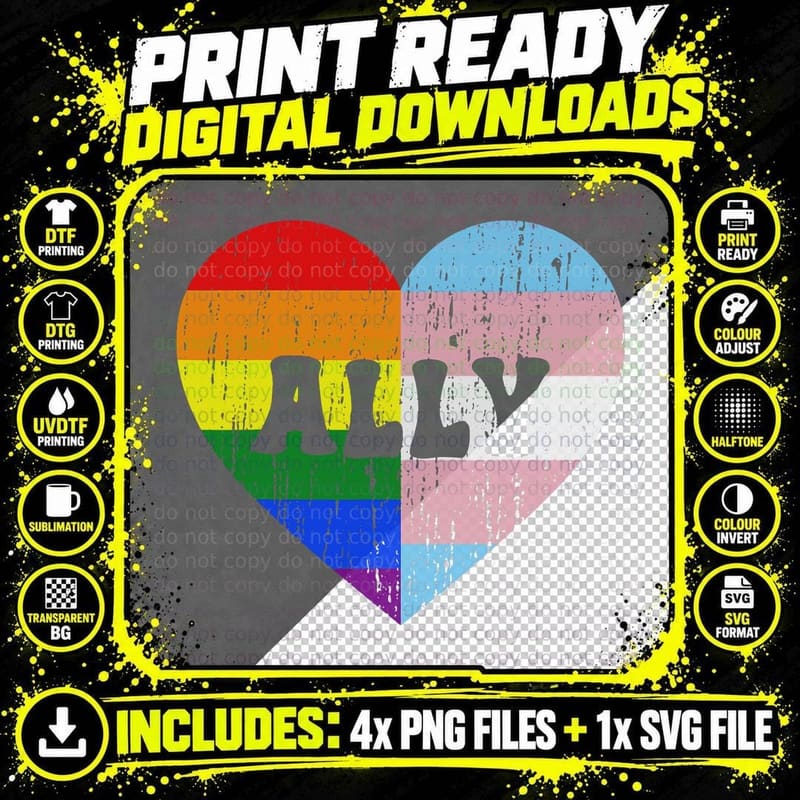 LGBTQ Ally Gay Pride Children Lesbian Trans LGBT Heart Png SVG Digital Bundle
