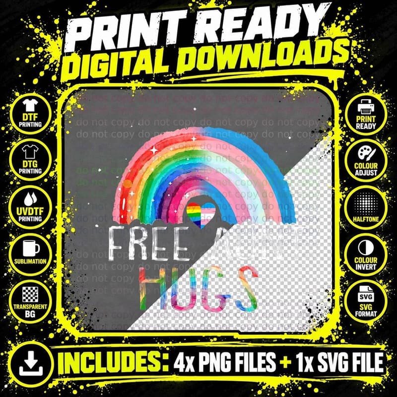 LGBTQ Free Aunt Hugs Gay Pride LGBT Ally Rainbow T-Shirt Png SVG Digital Bundle
