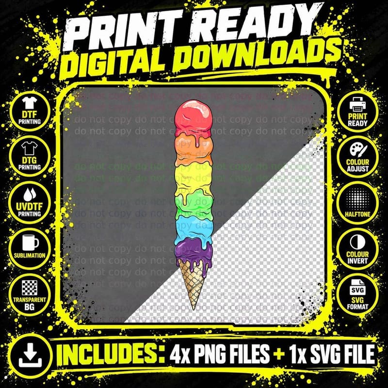 LGBTQ Ice Cream Stack in Gay Pride Rainbow Colors Ally Png SVG Digital Bundle