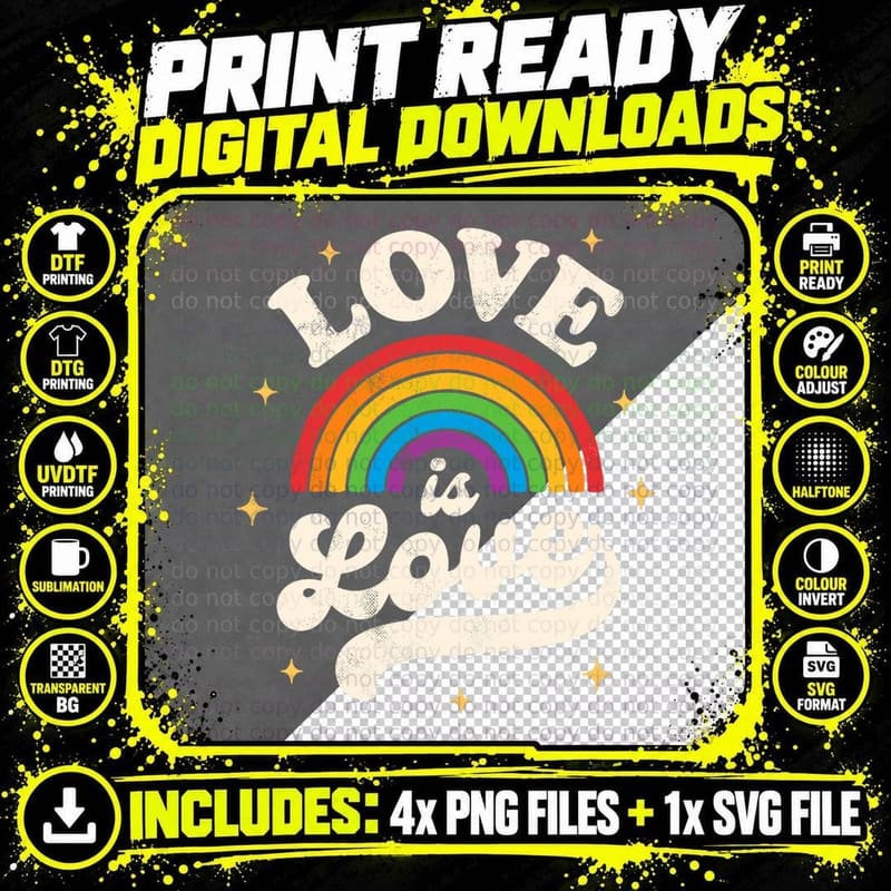 LGBTQ Love Is Love Gay Pride LGBT Ally Rainbow Flag Png SVG Digital Bundle