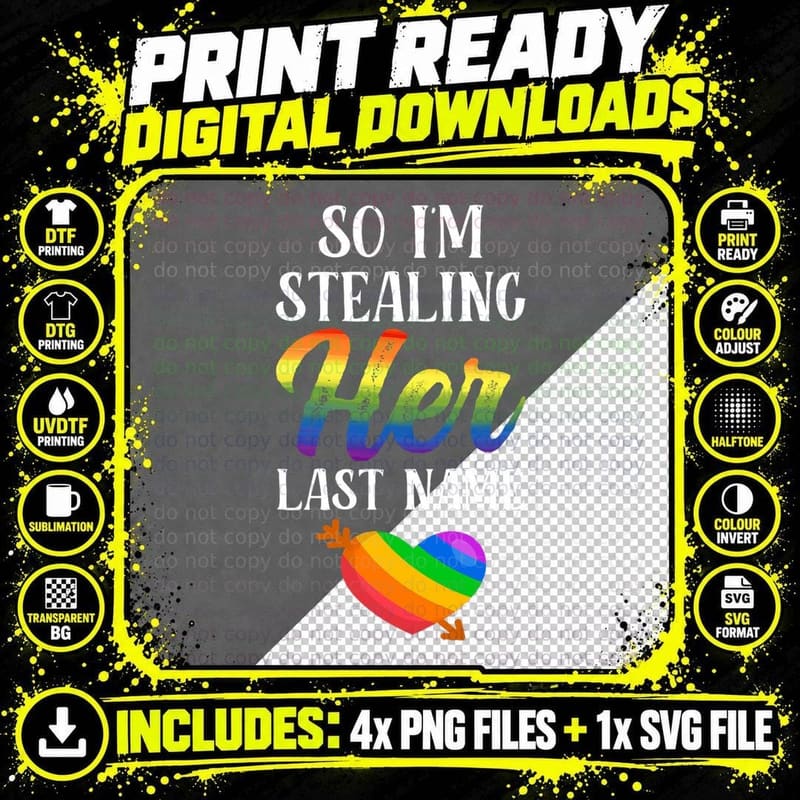 LGBTQ Pride Matching Couple Rainbow Bi Engagement Png SVG Digital Bundle