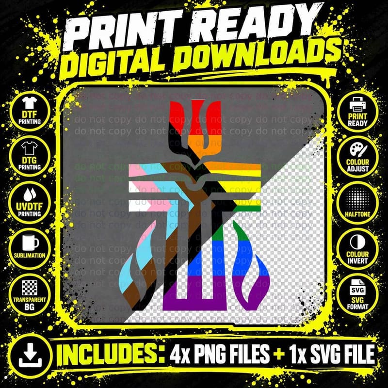 LGBTQ Progress Pride Presbyterian Cross Gay Trans Png SVG Digital Bundle