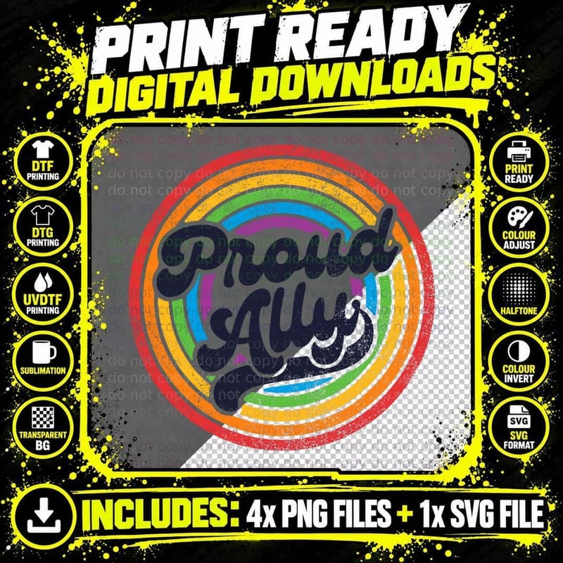 LGBTQ Proud Ally Lesbian Gay Pride LGBT Rainbow Flag Png SVG Digital Bundle
