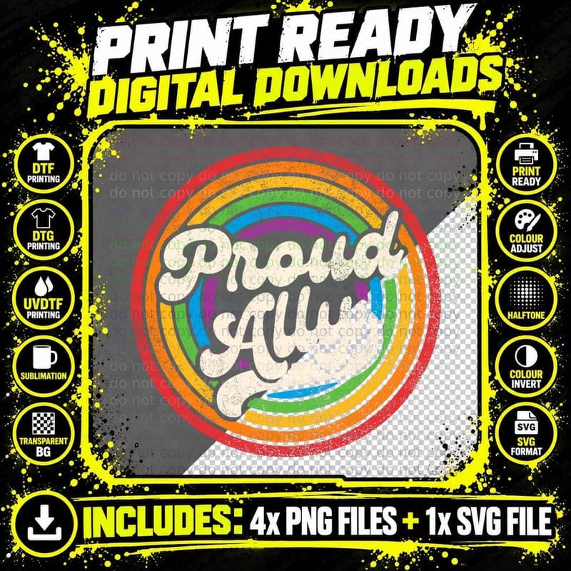 LGBTQ Proud Ally Lesbian Gay Pride LGBT Rainbow Flag Png SVG Digital Bundle