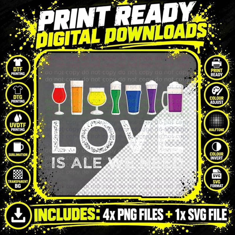 LGBTQ Rainbow Beer Mugs Love Is Ale We Need Gay Queer Png SVG Digital Bundle