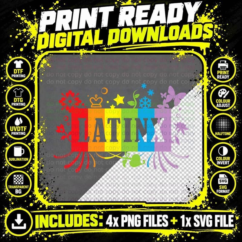Latinx Pride Month Ally Rainbow LGBTQ+ Flag Gift Non Png SVG Digital Bundle