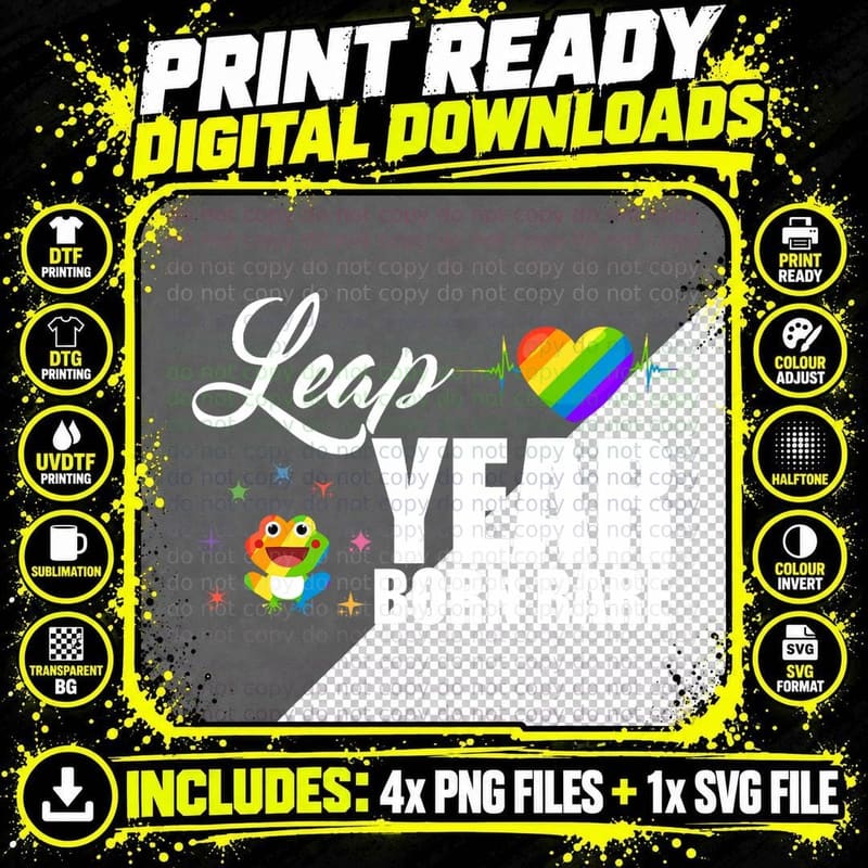 Leap Year Day LGBTQ Ally Born Rare Pride Leaper Heart Png SVG Digital Bundle