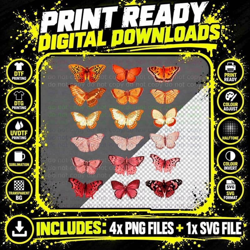Lesbian Flag Color Butterfly Subtle Sapphic Pride Png SVG Digital Bundle