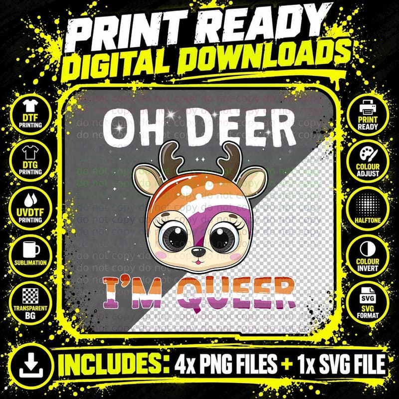 Lesbian Oh Deer I'm Queer Lgbt Pride Flag T-Shirt Png SVG Digital Bundle