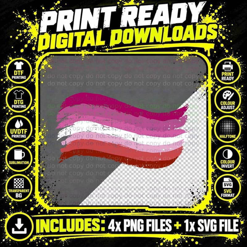 Lesbian Pride Flag Pro LGBTQ Butch Femme Cool LGBT Ally Png SVG Digital Bundle