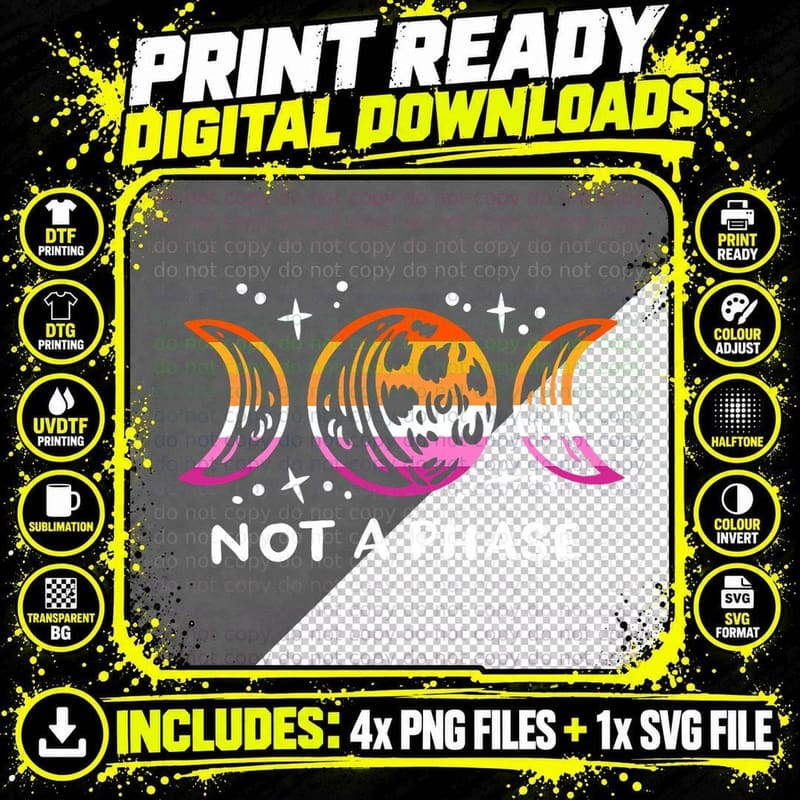 Lesbian Pride Funny Not a Phase Lunar Moon LGBT Gender Png SVG Digital Bundle