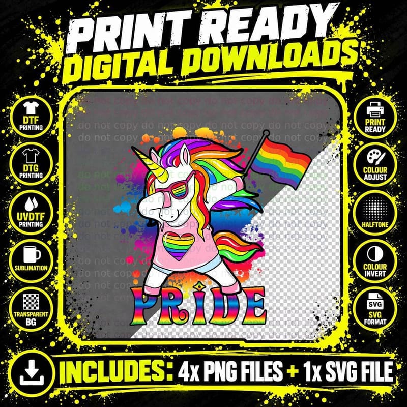 Lesbian Unicorn Dabbing Gay Rainbow Pride LGBT T-Shirt Png SVG Digital Bundle