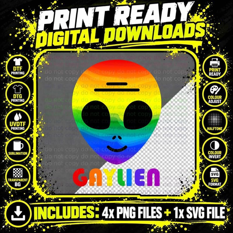 Lgbt Pride Gay Alien Gaylien Ufo Lover Rainbow Flag Png SVG Digital Bundle
