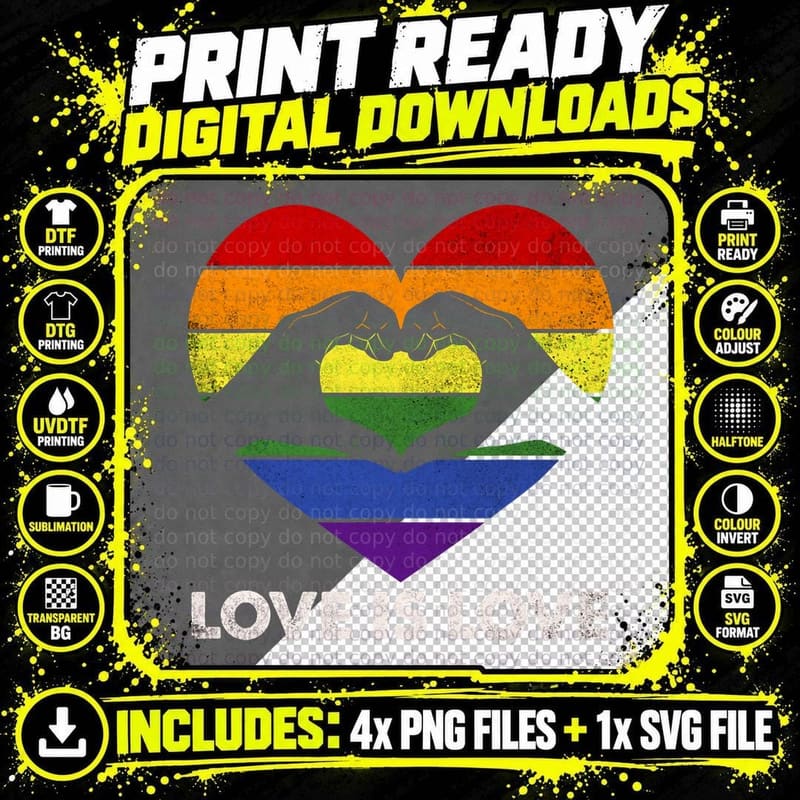 Love Heart Gay Lesbian Pride Lgbt Lgbtq Rainbow Flag Png SVG Digital Bundle