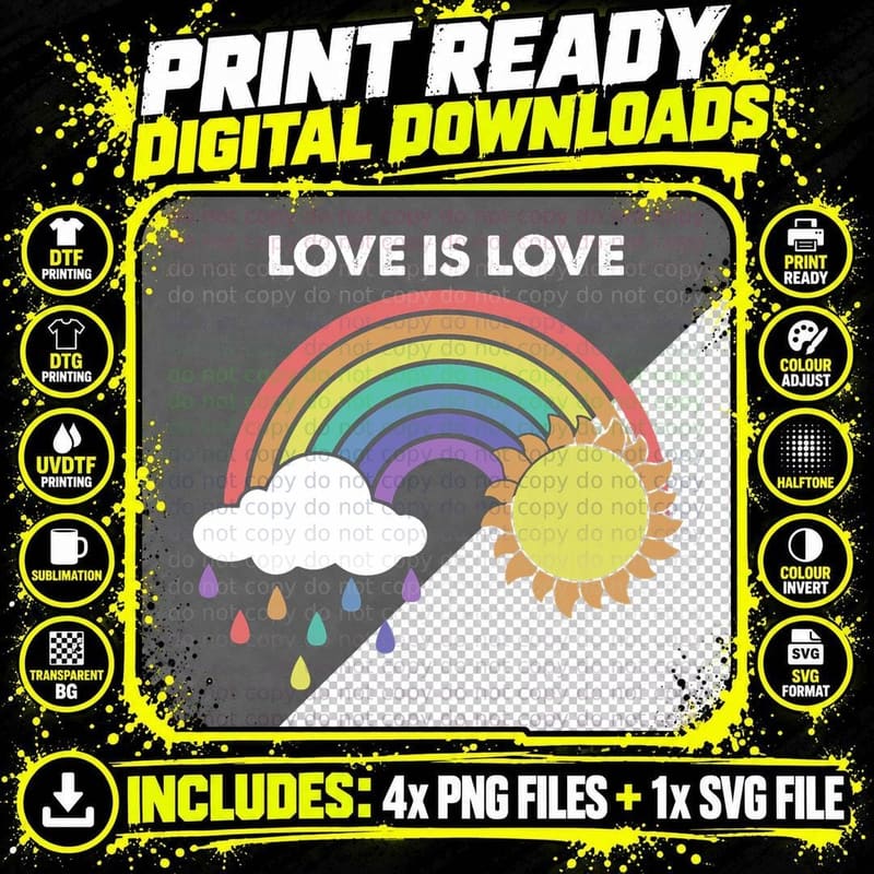 Love Is Love LGBTQ Rainbow Flag Pride Month LGBT Proud Png SVG Digital Bundle