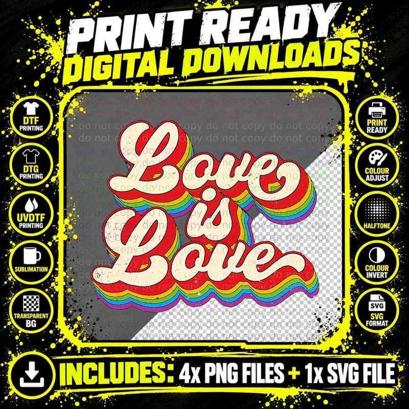 Love Is Love Rainbow Sunflower LGBT Gay Lesbian Pride Png SVG Digital Bundle