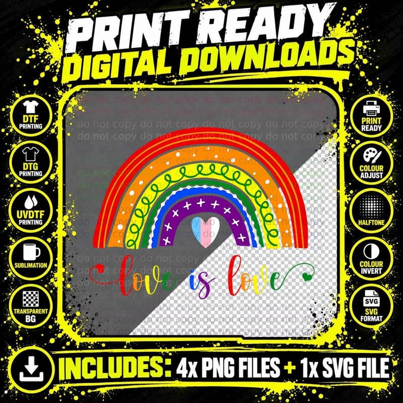 Love with Rainbow Flag for Lgbt Pride Month T-Shirt Png SVG Digital Bundle