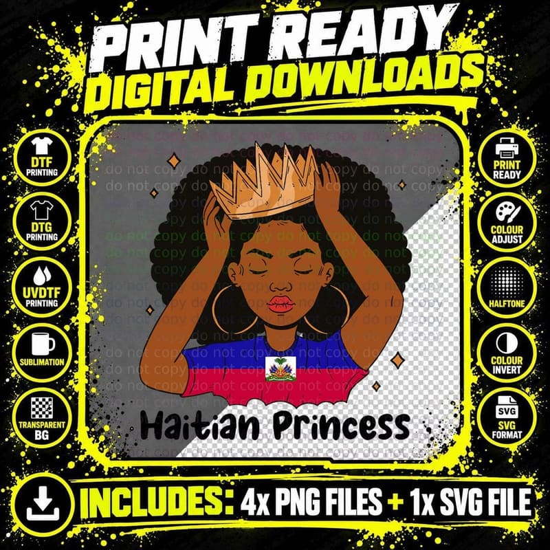 Melanin Haitian Princess Haiti Flag Haitian Girls Pride Png SVG Digital Bundle