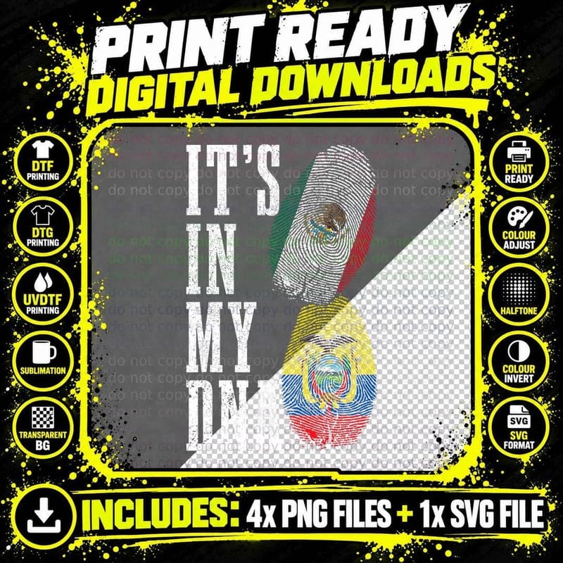 Mexico Ecuador in My DNA Mexican Ecuadorian Flag Pride Png SVG Digital Bundle