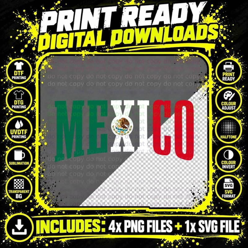 Mexico Sports Style Retro Mexican Flag Pride T-Shirt Png SVG Digital Bundle