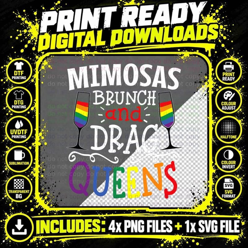 Mimosas Brunch and Drag Queen Lgbtq+ Lgbt T-Shirt Png SVG Digital Bundle