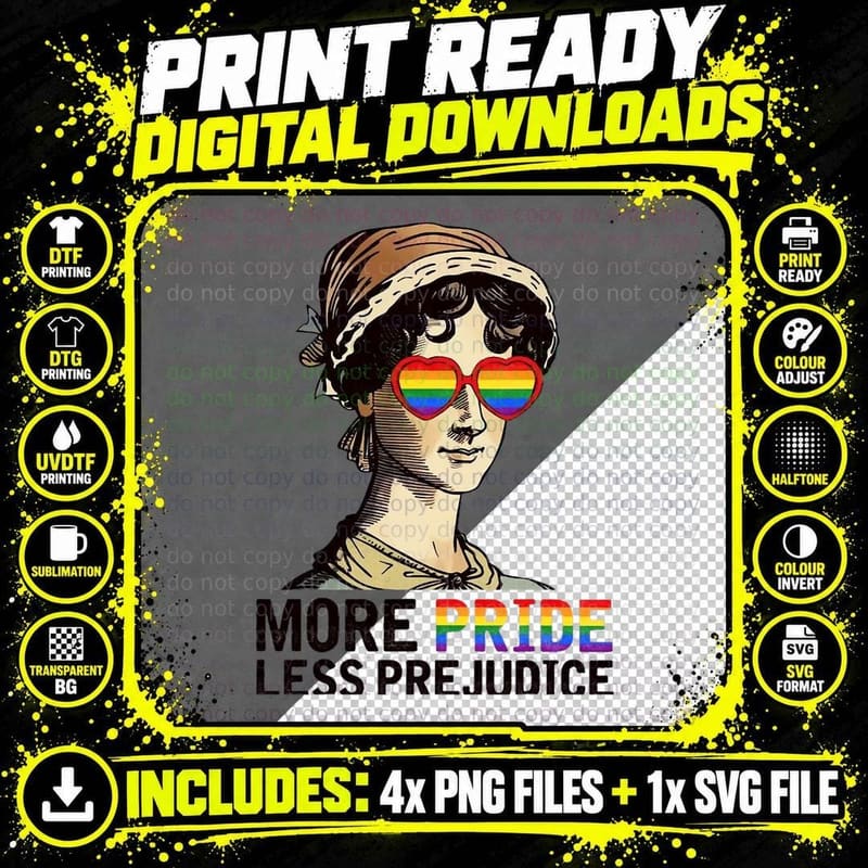 More Pride Less Prejudice LGBT Gay Pride Month T-Shirt Png SVG Digital Bundle