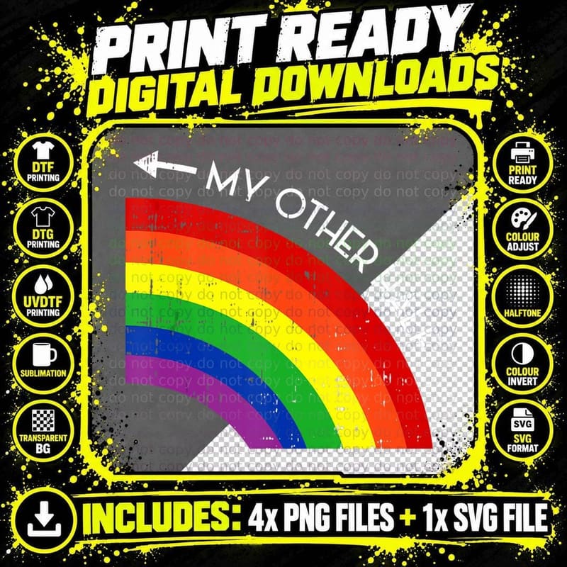 My Other Half Gay Couple Rainbow Pride Cool LGBT Ally Png SVG Digital Bundle