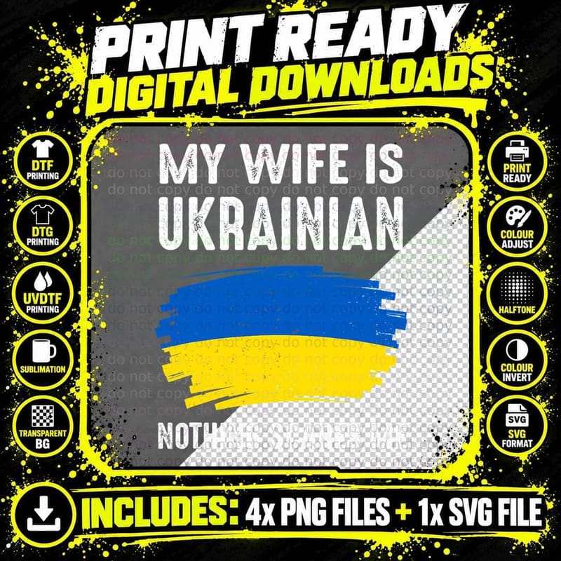 My Wife Is Ukrainian Ukraine Pride Flag Heritage Roots Png SVG Digital Bundle