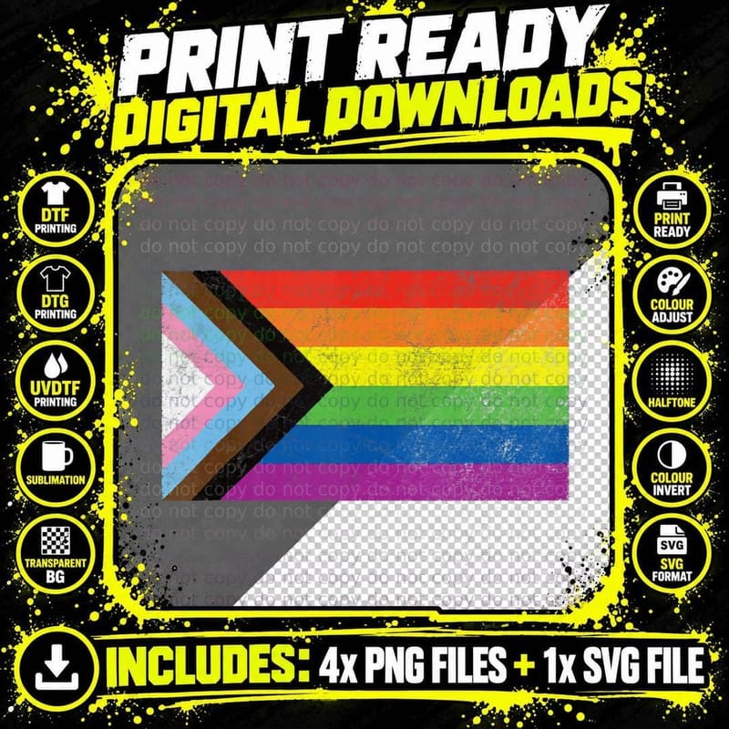 New Rainbow Gay Pride Flag Inclusive Progress Mens LGBTQ Png SVG Digital Bundle