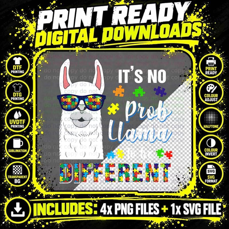 No Prob Llama to Be Different Shirt, Uplifting Png SVG Digital Bundle