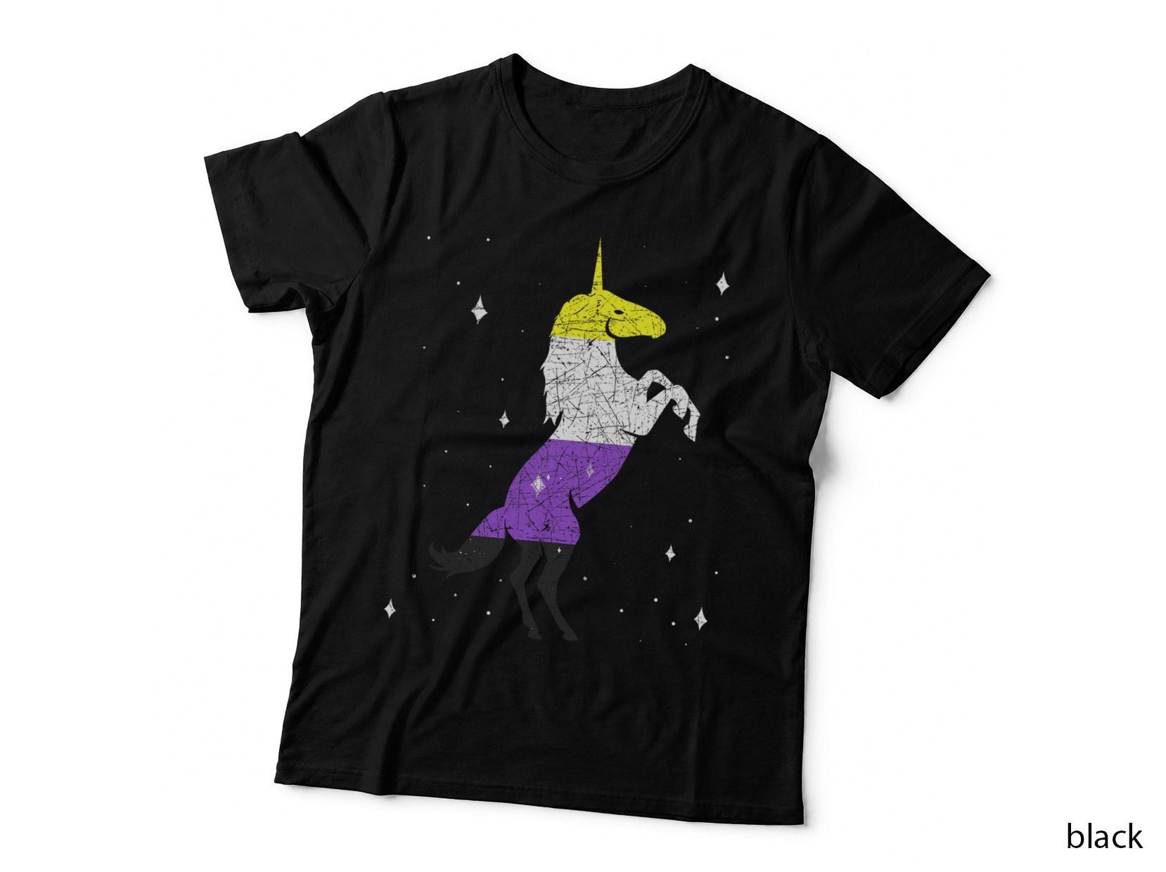 Non Binary Flag Unicorn Magical Animal LGBT Pride Non Binary T-Shirt
