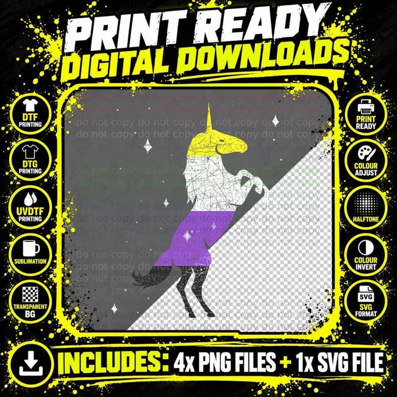 Non Binary Flag Unicorn Magical Animal LGBT Pride Non Png SVG Digital Bundle